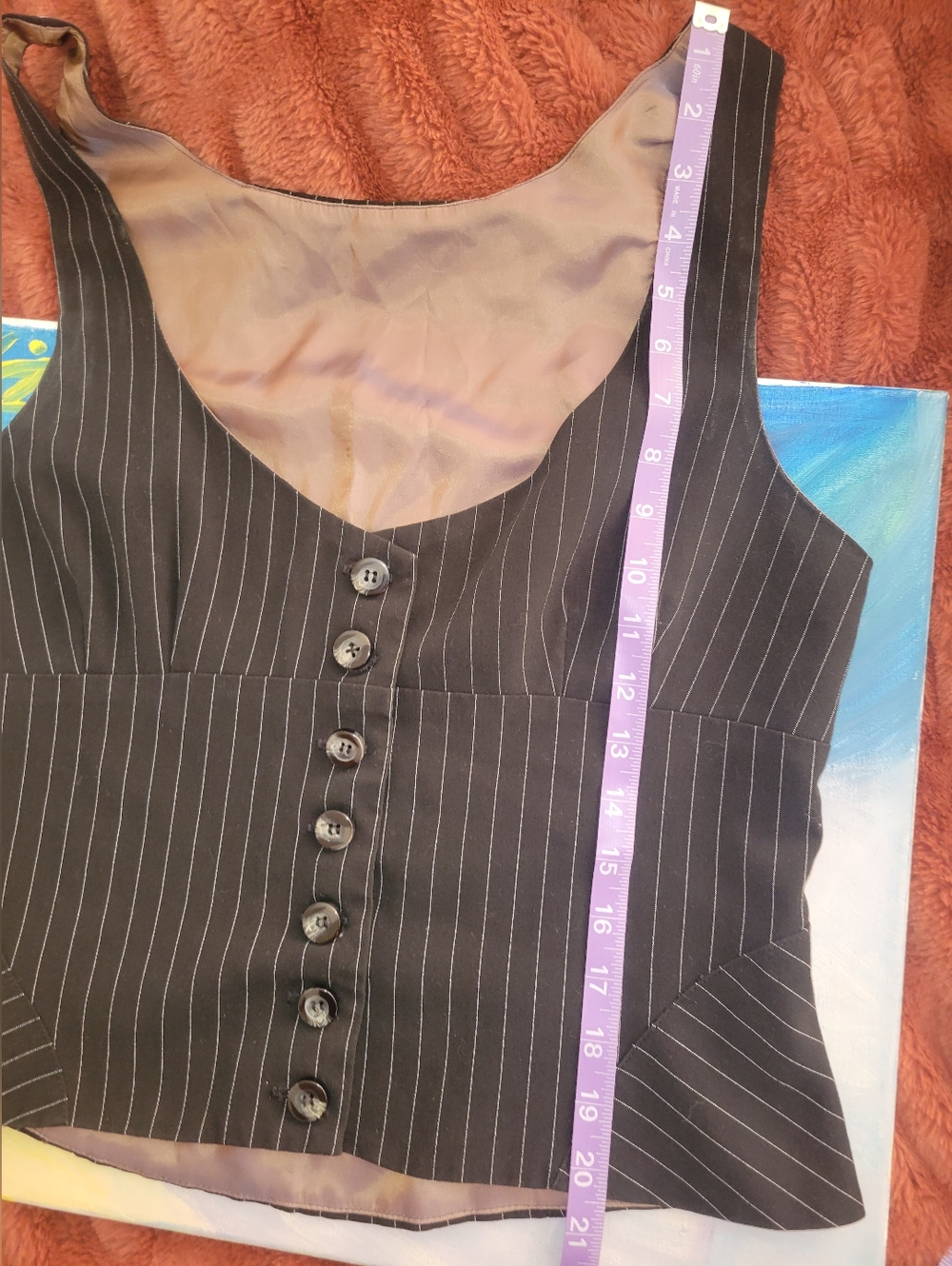 Ruffled White Lolita Lace Trimmed Blouse Layered Under Pinstripe Vest - Picture 13 of 15